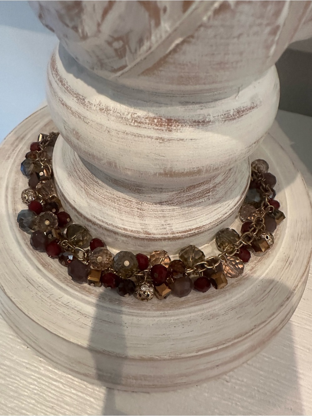 Beaded Gold-Tone Bracelet with Red and Amber Accents